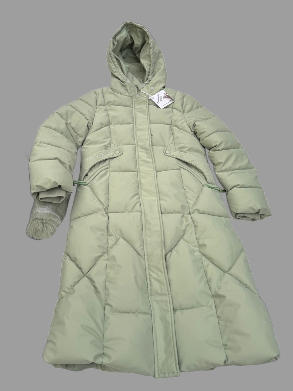 🆕 Long Puffer Coat in Sage Green Size Medium